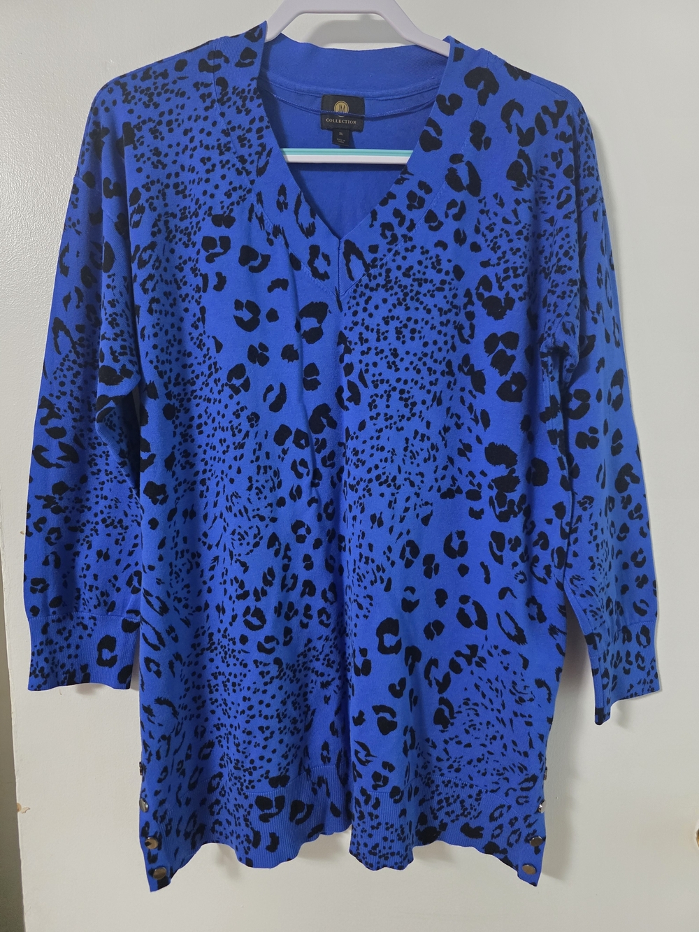 JM Collection Royal Blue and Black Animal-Print V-Neck Tunic